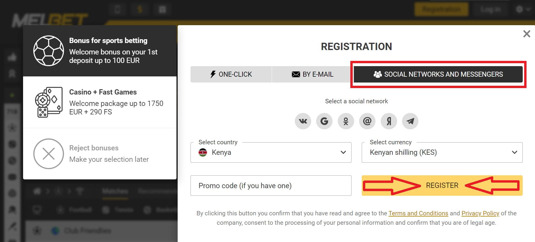 Melbet registration via the mobile application